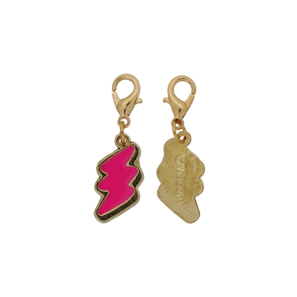 METAL BEADS WITH ENAMEL - PENDANT - LIGHTNING 02 - 11x20x2mm GOLD-CYCLAMEN - PACKAGE 20pcs. Hole-1.5mm