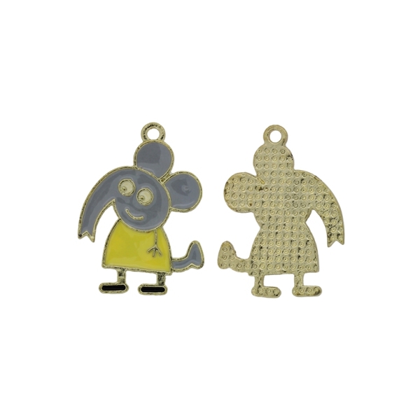 METAL BEADS WITH ENAMEL - PENDANT - ELEPHANT 10 - 19x26x1.6mm GOLD (LIGHT)-GRAY-YELLOW - 4pcs. Hole-1.8mm