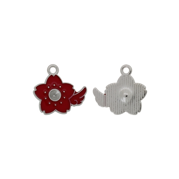 METAL BEADS WITH ENAMEL - PENDANT - FLOWER 46  - 20x18x1.3mm NICKEL-RED - PACKAGE 40pcs. Hole-2.0mm
