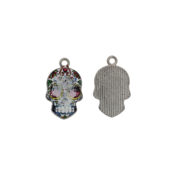 METAL BEADS WITH ENAMEL - PENDANT - SKULL 04 - 14x22x2mm NICKEL-RED-BLUE (DARK) - SECOND-RATE - 5pcs. Hole-1.8mm