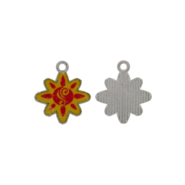 METAL BEADS WITH ENAMEL - PENDANT - SUN 01 - 19x22x2mm NICKEL-RED-YELLOW (DARK) - SECOND-RATE - 5pcs. Hole-2.1mm
