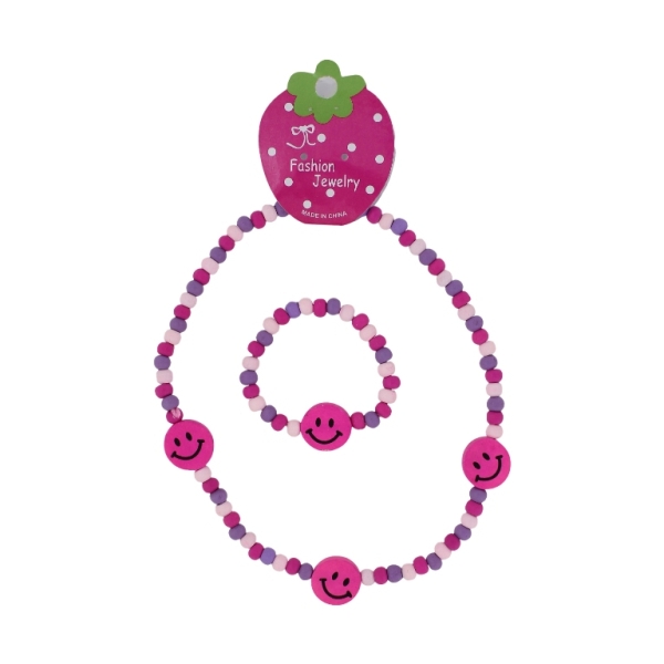 JEWELRY - SET - ELASTIC - WOODEN BEADS - EMOJI S101 - MIX - 1 set