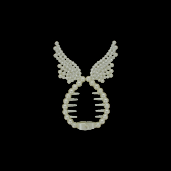 JEWELRY - ACCESSORY FOR HAIR - ACCESSORIES FOR BUN - MODEL 01 - ANGEL WINGS - 7x10x1.6cm NICKEL AND ECRU - 1pc.