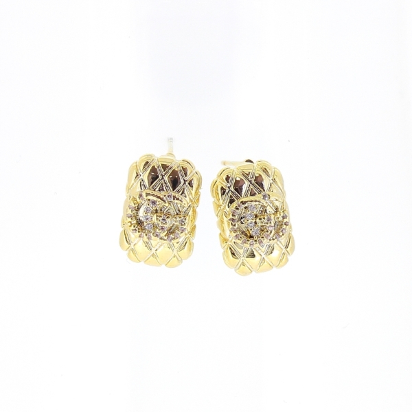 JEWELRY - EARRINGS - SCREW - ZIRCON - LETTERS Е511 - 1.0x1.5cm GOLD-WHITE - 1 pair