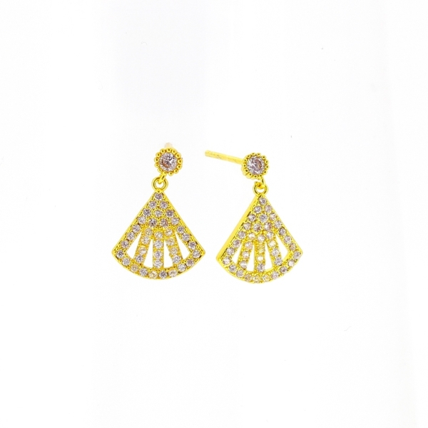 JEWELRY - EARRINGS - SCREW - ZIRCON - FAN Е503 - 1.0x1.8cm GOLD AND WHITE - 1 pair