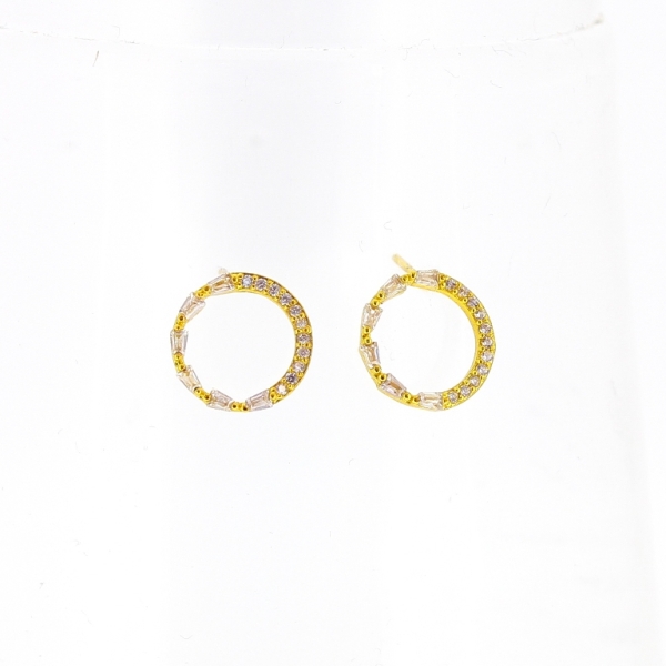 JEWELRY - EARRINGS - SCREW - ZIRCON - CIRCLE Е492 - 1.2x1.2cm GOLD AND WHITE - PACKAGE 6 pairs