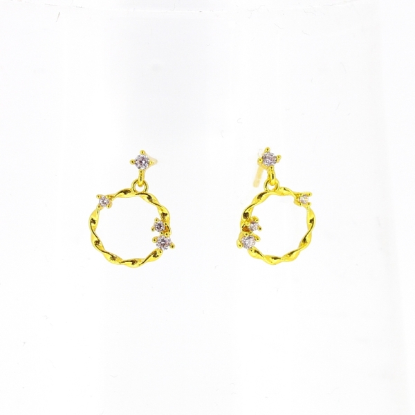 JEWELRY - EARRINGS - SCREW - ZIRCON - CIRCLE Е493 - 1.2x1.4cm GOLD AND WHITE - PACKAGE 6 pairs