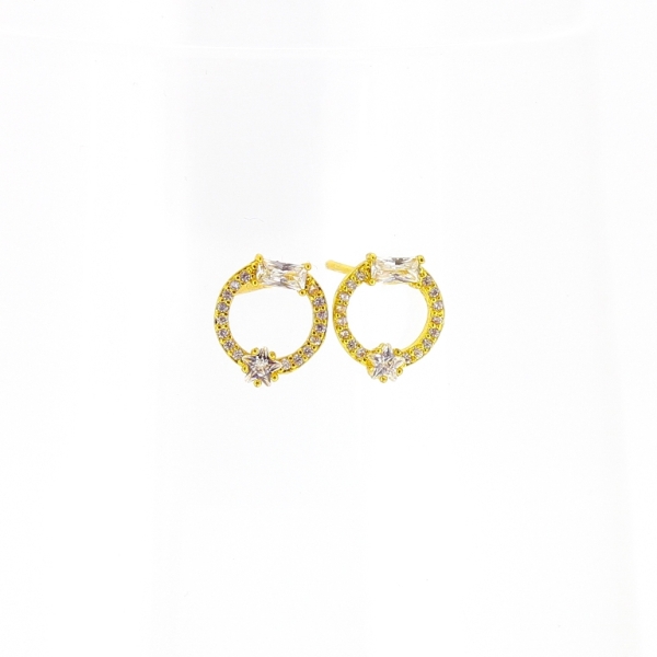 JEWELRY - EARRINGS - SCREW - ZIRCON - CIRCLE Е494 - 1.0x1.1cm GOLD AND WHITE - 1 pair