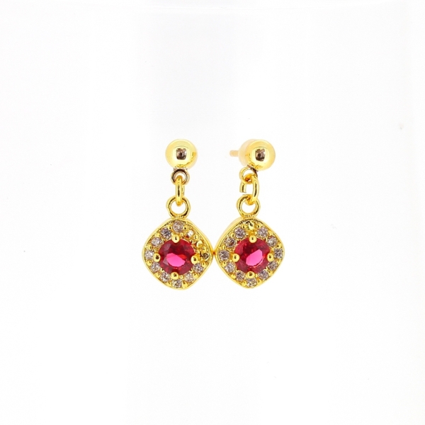 JEWELRY - EARRINGS - SCREW - ZIRCON - RHOMBUS Е550 - 0.9x2.0cm GOLD-WHITE-CYCLAMEN - 1 pair