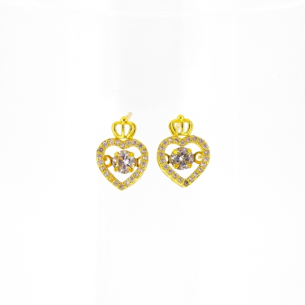 JEWELRY - EARRINGS - SCREW - ZIRCON - HEART Е496 - 0.9x1.3cm GOLD AND WHITE - PACKAGE 6 pairs