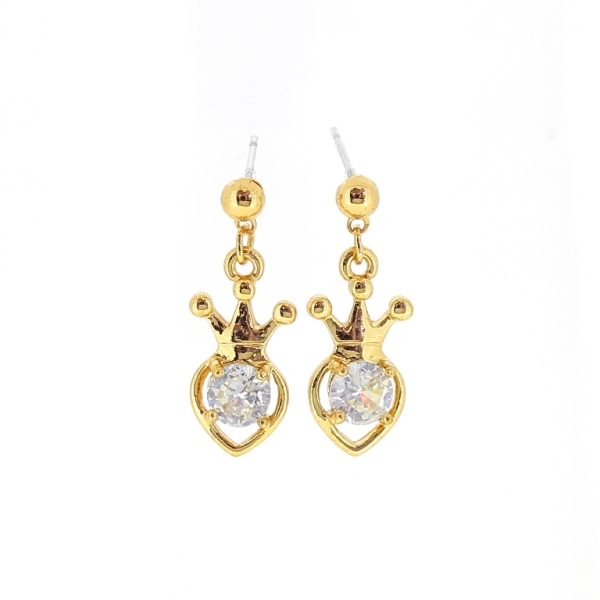 JEWELRY - EARRINGS - SCREW - ZIRCON - HEART С CROWN Е549 - 1.0x2.6cm GOLD AND WHITE - PACKAGE 6 pairs