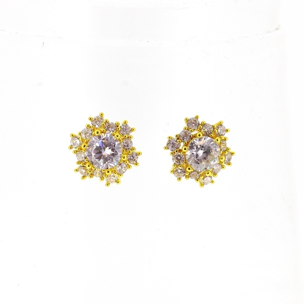 JEWELRY - EARRINGS - SCREW - ZIRCON - FLOWER Е502 - 1.2x1.2cm GOLD AND WHITE - PACKAGE 6 pairs