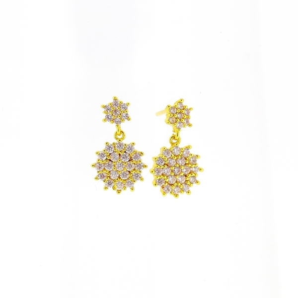JEWELRY - EARRINGS - SCREW - ZIRCON - FLOWER Е504 - 1.0x1.8cm GOLD AND WHITE - PACKAGE 6 pairs