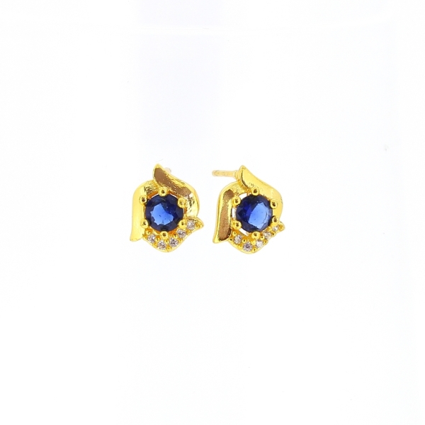 JEWELRY - EARRINGS - SCREW - ZIRCON - FLOWER Е547 - 0.9x1.0cm GOLD-WHITE-BLUE (DARK) - PACKAGE 6 pairs