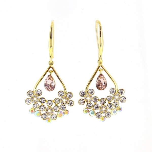 JEWELRY - EARRINGS - SCREW - ZIRCON - FLOWERS Е506 - 1.7x3.4cm GOLD-WHITE-ROSE DUST - PACKAGE 6 pairs