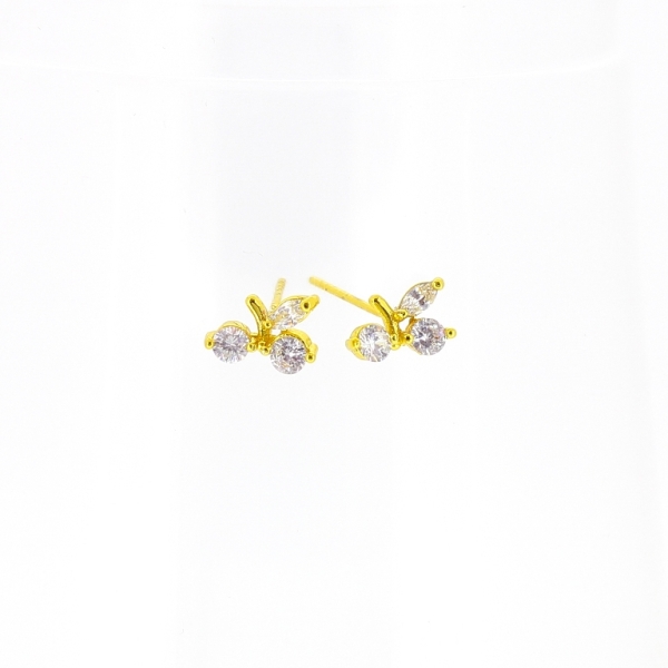 JEWELRY - EARRINGS - SCREW - ZIRCON - CHERRIES Е495 - 1.0x0.6cm GOLD AND WHITE - PACKAGE 6 pairs
