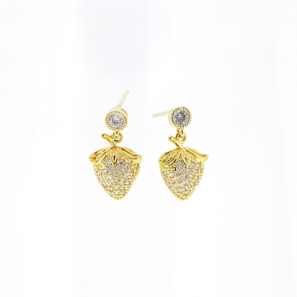 JEWELRY - EARRINGS - SCREW - ZIRCON - STRAWBERRY Е510 - 1.0x1.7cm GOLD-WHITE - PACKAGE 6 pairs