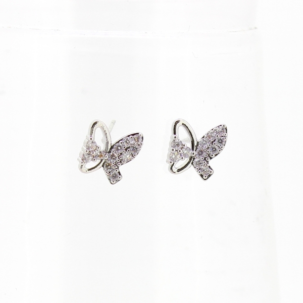 JEWELRY - EARRINGS - SCREW - ZIRCON - BUTTERFLY Е576 - 1.0x1.0cm NICKEL AND WHITE - 1 pair