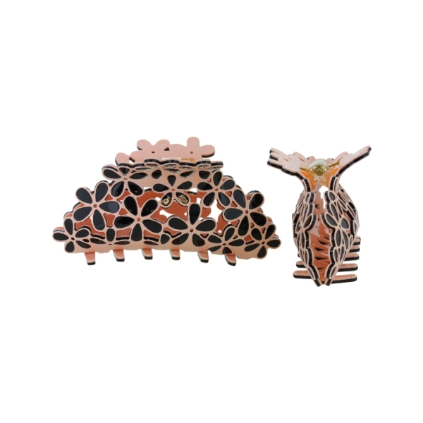 JEWELRY - BRACKET - CLAW HAIR CLIP PLASTIC WITH FLOWERS SH075 - 10x4.6x3.6cm PINK (LIGHT)-BLACK - 1pc.