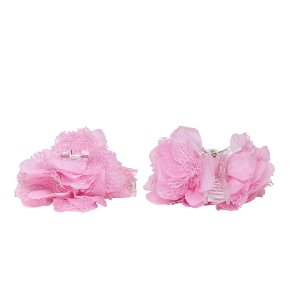 JEWELRY - BRACKET - CLAW HAIR CLIP WITH TEXTILE - FLOWERS SH078 - 11x10.4x5cm GOLD-PINK-WHITE - PACKAGE 3pcs.