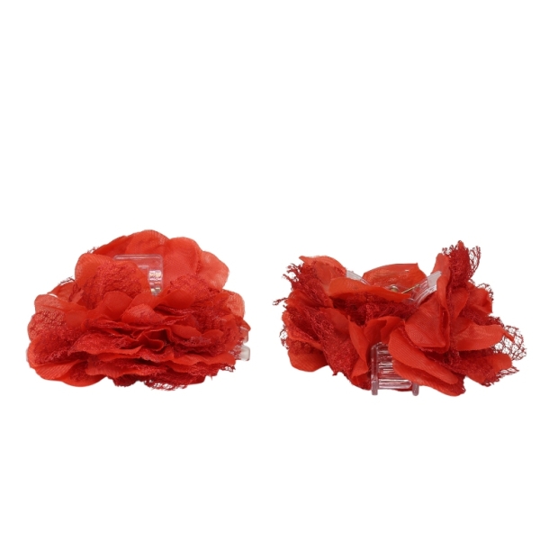 JEWELRY - BRACKET - CLAW HAIR CLIP WITH TEXTILE - FLOWERS SH078 - 11x10.4x5cm GOLD-RED-WHITE - PACKAGE 3pcs.