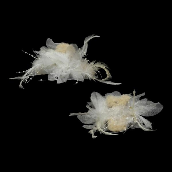 JEWELRY - BRACKET - CLAW HAIR CLIP WITH TEXTILE - FLOWERS SH085 - 11x5x7.4cm GOLD-BEIGE-WHITE - PACKAGE 3pcs.