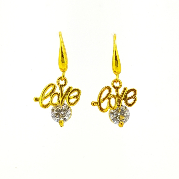JEWELRY - EARRINGS - HOOK - ZIRCON - LOVE Е612 - 1.3x2.6cm GOLD AND WHITE - PACKAGE 6 pairs