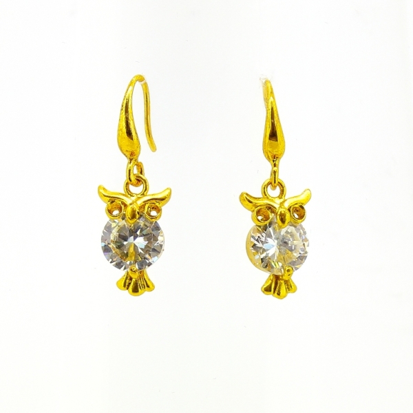 JEWELRY - EARRINGS - HOOK - ZIRCON - OWL Е599 - 0.9x2.6cm GOLD AND WHITE - PACKAGE 6 pairs