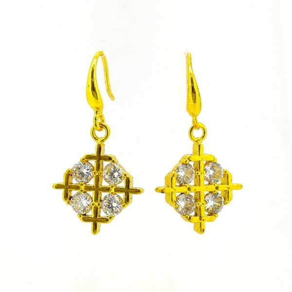 JEWELRY - EARRINGS - HOOK - ZIRCON - CLOVER Е596 - 1.6x3cm GOLD AND WHITE - 1 pair