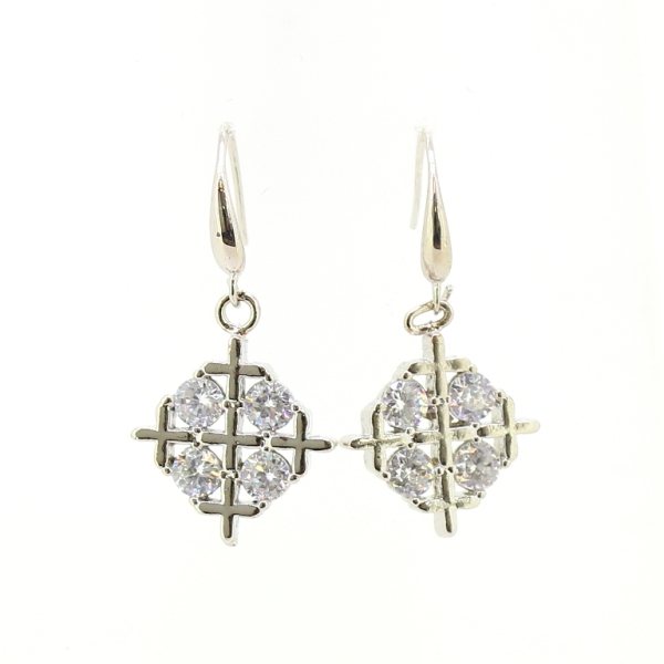 JEWELRY - EARRINGS - HOOK - ZIRCON - CLOVER Е596 - 1.6x3cm НИКЕЛ И БЯЛО - 1 pair