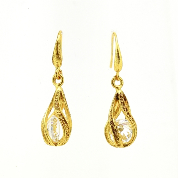 JEWELRY - EARRINGS - HOOK - ZIRCON - DROP Е608 - 1x3.3cm GOLD AND WHITE - PACKAGE 6 pairs