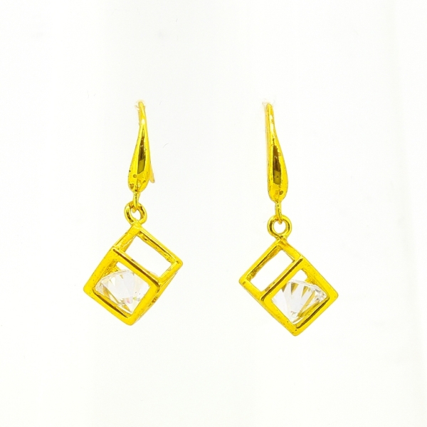 JEWELRY - EARRINGS - HOOK - ZIRCON - CUBE Е594 - 1.0x2.7cm GOLD AND WHITE - PACKAGE 6 pairs