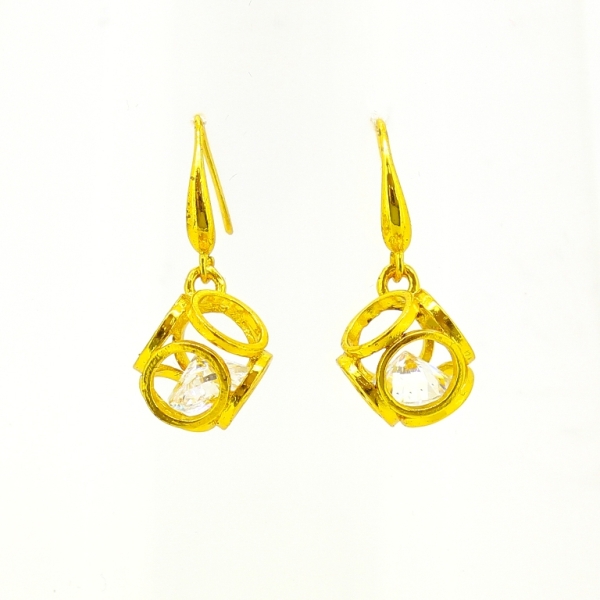JEWELRY - EARRINGS - HOOK - ZIRCON - CUBE CIRCLES Е595 - 1.2x2.6cm GOLD AND WHITE - PACKAGE 6 pairs