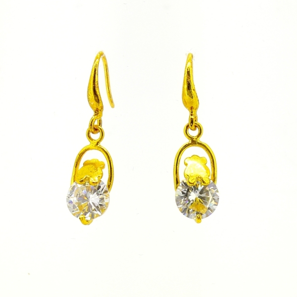 JEWELRY - EARRINGS - HOOK - ZIRCON - OVAL Е613 - 0.8x2.9cm GOLD AND WHITE - PACKAGE 6 pairs