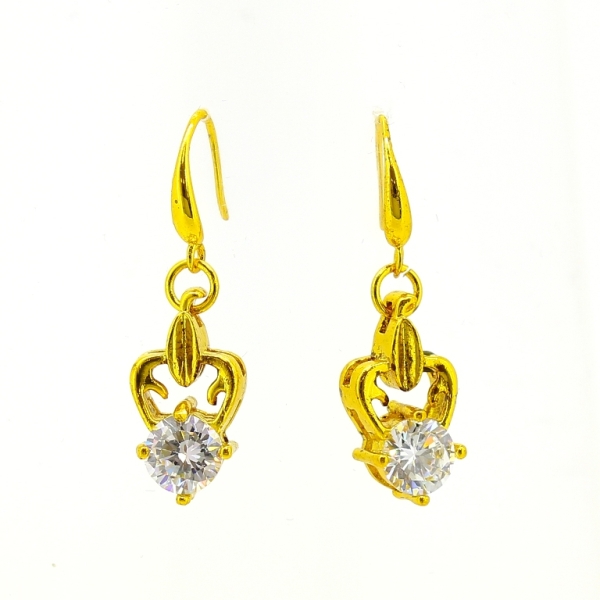 JEWELRY - EARRINGS - HOOK - ZIRCON - HEART Е611 - 1.4x3.3cm GOLD AND WHITE - PACKAGE 6 pairs