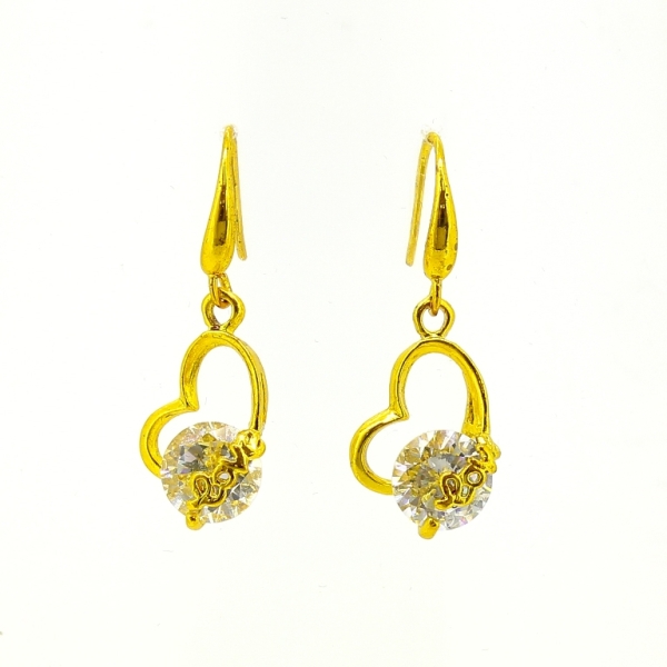 JEWELRY - EARRINGS - HOOK - ZIRCON - HEART Е614 - 1.2x3.1cm GOLD AND WHITE - PACKAGE 6 pairs