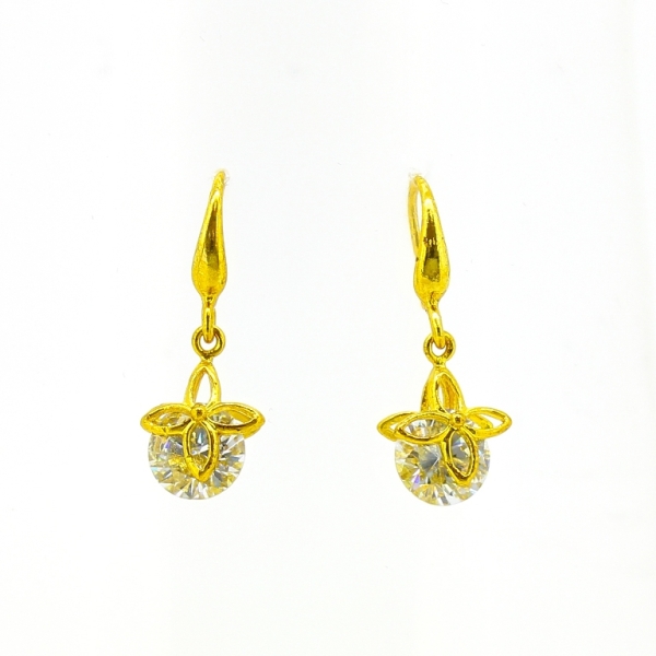 JEWELRY - EARRINGS - HOOK - ZIRCON - FLOWER Е600 - 1x2.6cm GOLD AND WHITE - PACKAGE 6 pairs