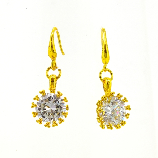 JEWELRY - EARRINGS - HOOK - ZIRCON - FLOWER Е604 - 1.2x3.4cm GOLD AND WHITE - PACKAGE 6 pairs