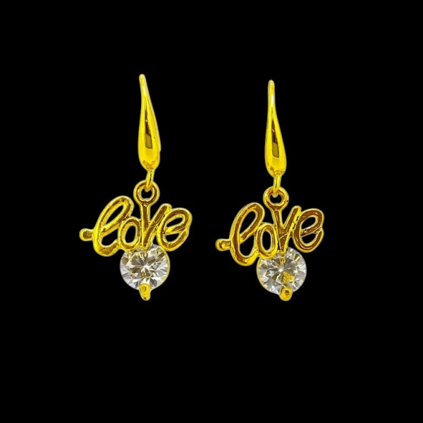 JEWELRY - EARRINGS - HOOK - ZIRCON - LOVE Е612 - 1.3x2.6cm GOLD AND WHITE - PACKAGE 6 pairs
