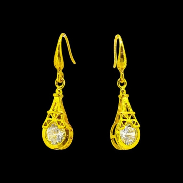 JEWELRY - EARRINGS - HOOK - ZIRCON - EIFFEL TOWER Е615 - 0.8x3.2cm GOLD AND WHITE - PACKAGE 6 pairs