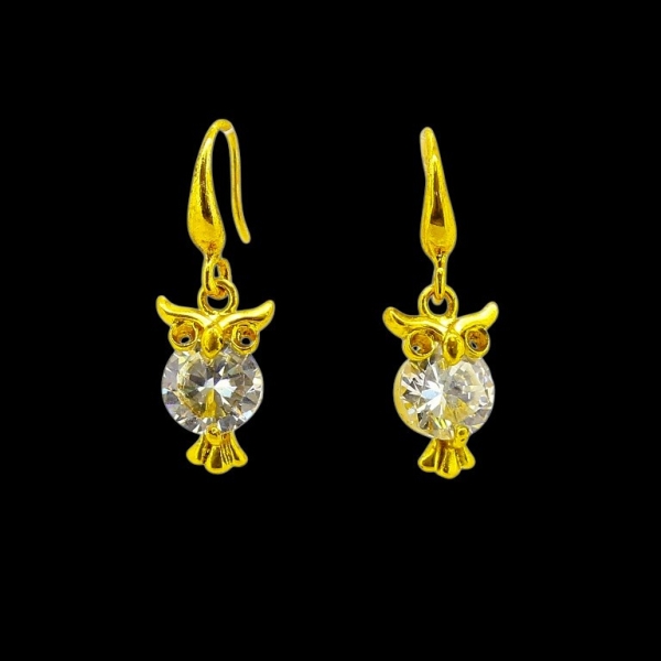 JEWELRY - EARRINGS - HOOK - ZIRCON - OWL Е599 - 0.9x2.6cm GOLD AND WHITE - PACKAGE 6 pairs