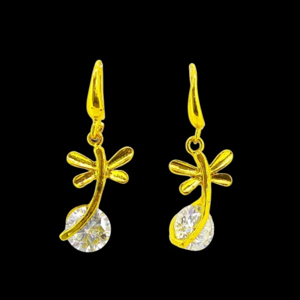 JEWELRY - EARRINGS - HOOK - ZIRCON - DRAGONFLY Е601 - 1.1x3.1cm GOLD AND WHITE - PACKAGE 6 pairs