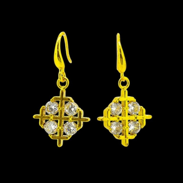 JEWELRY - EARRINGS - HOOK - ZIRCON - CLOVER Е596 - 1.6x3cm GOLD AND WHITE - PACKAGE 6 pairs