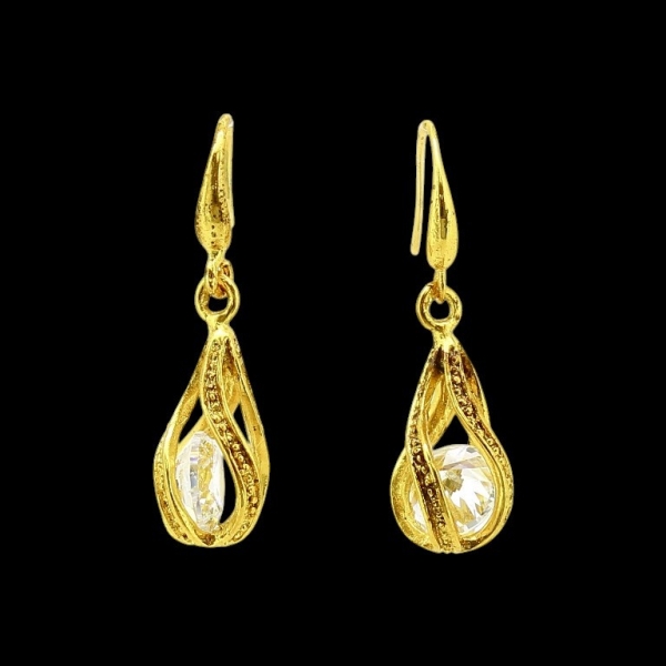 JEWELRY - EARRINGS - HOOK - ZIRCON - DROP Е608 - 1x3.3cm GOLD AND WHITE - PACKAGE 6 pairs