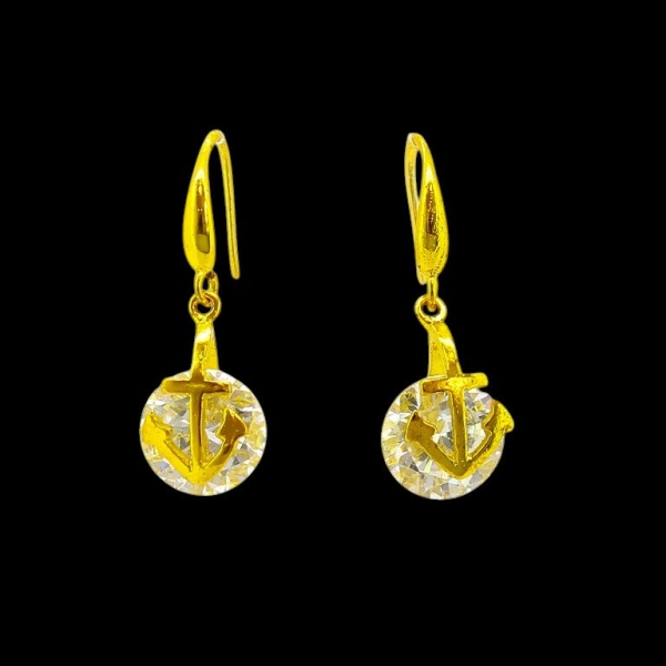 JEWELRY - EARRINGS - HOOK - ZIRCON - ANCHOR Е605 - 1x2.8cm GOLD AND WHITE - PACKAGE 6 pairs