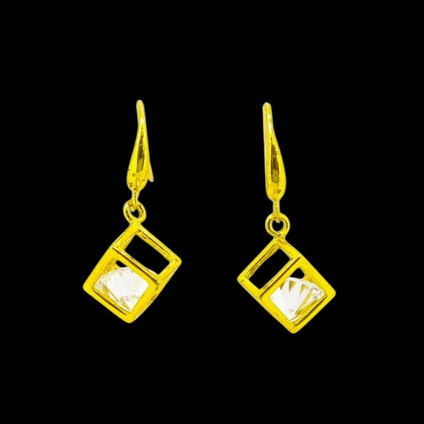 JEWELRY - EARRINGS - HOOK - ZIRCON - CUBE Е594 - 1.0x2.7cm GOLD AND WHITE - PACKAGE 6 pairs