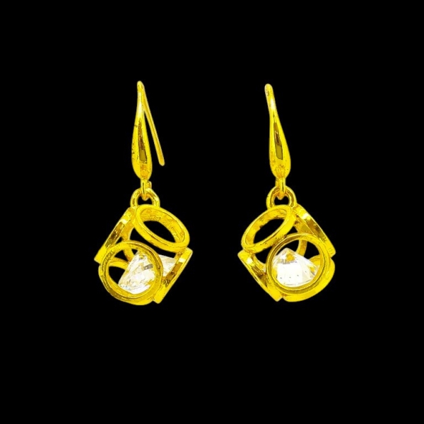 JEWELRY - EARRINGS - HOOK - ZIRCON - CUBE CIRCLES Е595 - 1.2x2.6cm GOLD AND WHITE - PACKAGE 6 pairs