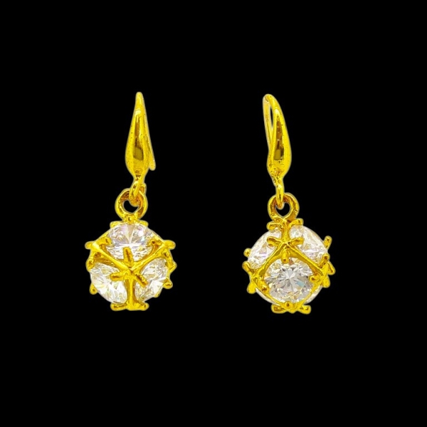 JEWELRY - EARRINGS - HOOK - ZIRCON - CUBE BRAID Е606 - 1x2.6cm GOLD AND WHITE - PACKAGE 6 pairs