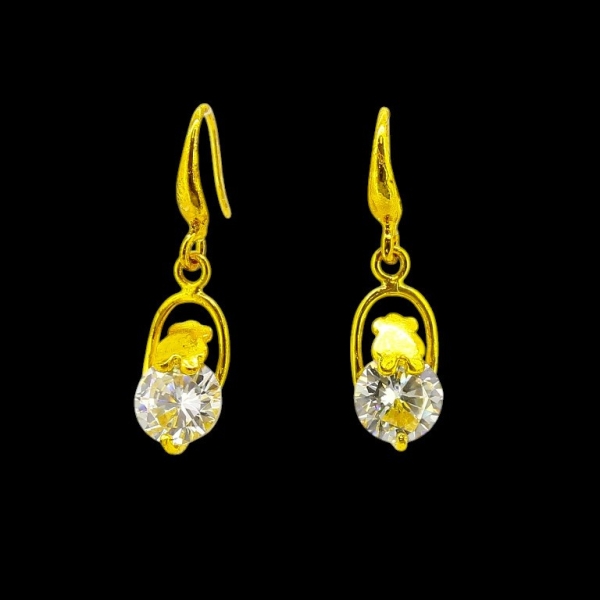 JEWELRY - EARRINGS - HOOK - ZIRCON - OVAL Е613 - 0.8x2.9cm GOLD AND WHITE - PACKAGE 6 pairs
