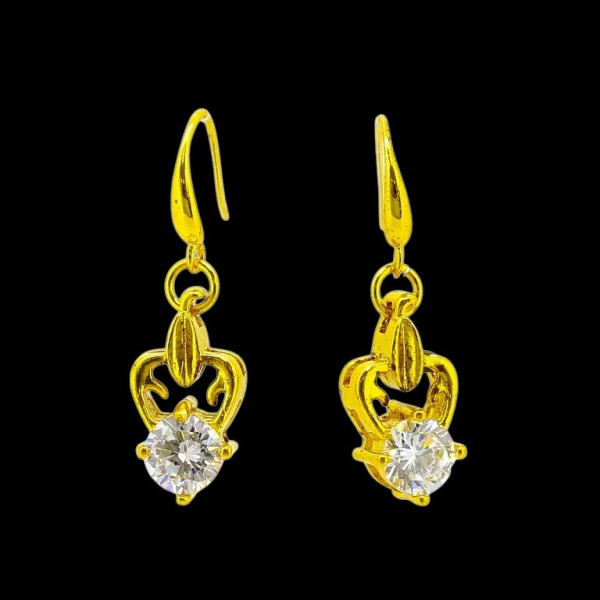 JEWELRY - EARRINGS - HOOK - ZIRCON - HEART Е611 - 1.4x3.3cm GOLD AND WHITE - PACKAGE 6 pairs